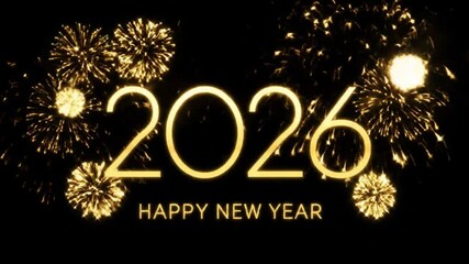 Golden fireworks bloom in slow motion above a refined, thin cursive 2026 for a sophisticated celebration. Perfect for a luxurious happy new year 2026 gala greeting - Powered by Adobe