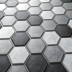 Monochrome abstract hexagonal tiling with gradient shadow