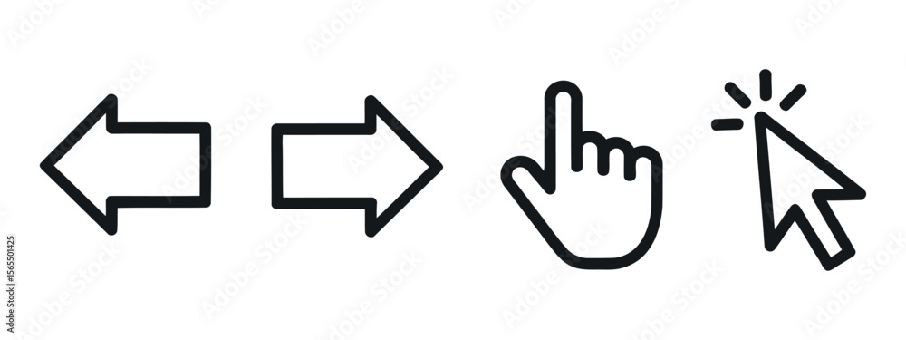 Poster set of simple black and white navigation arrows and cursor icons