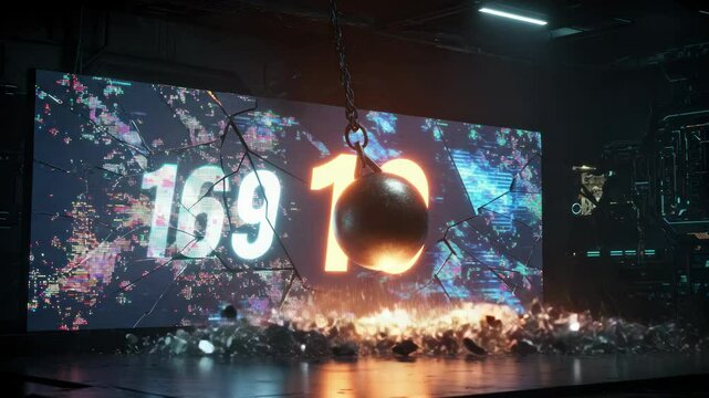 Captivating demolition ball impact on digital screen animation sequence destruction effect showcase