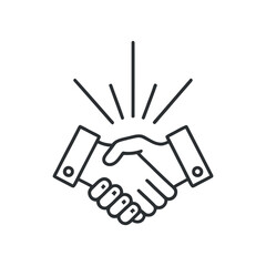 Simple line art illustration of a business handshake with radiating light effect