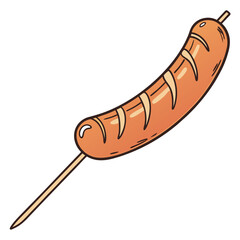 Grilled sausage on a stick food cooking