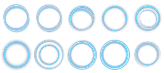 Neon eclipse light effect with glowing blue orbit rings. Perfect for high-tech backgrounds, motion...