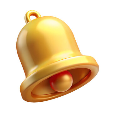 Photo of a shiny gold bell icon isolated on transparent background