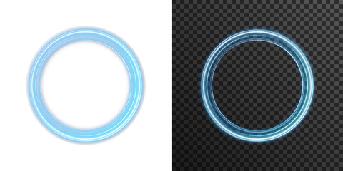 Abstract glowing light rings in neon blue color. Futuristic motion circle for digital artwork, high-tech banners, gaming UI, space-inspired backgrounds and illuminated particle effects. © Максим Славов