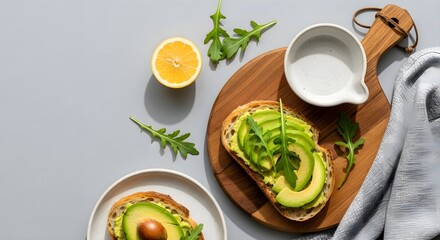 Minimal Lunch Setup with Avocado Toast and Greens

