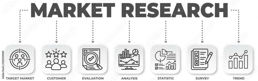 Poster illustrative market research infographic showing various data analysis and customer segmentation met