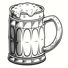 Wooden beer mug with frothy head foam