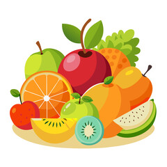 Cartoon Fruit Icons – Apple, Banana, Grapes, Mango, Orange, Pineapple