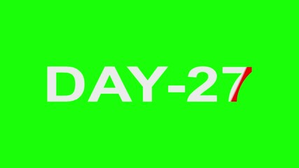 Day 27, 27 Day Text Animation Videos On green Background. 27 Day To Go white Logo lite Animation Videos.4K HD video green screen background with black text, chroma key. 4k video animation.