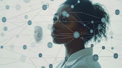 Exploring digital connections in a networked world with an African American woman, network of connections with icons over african american female doctor - Powered by Adobe