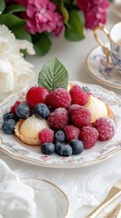 Berry Tart with Fresh Fruit and Flowers