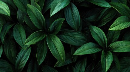 Background of group of dark green tropical leaves