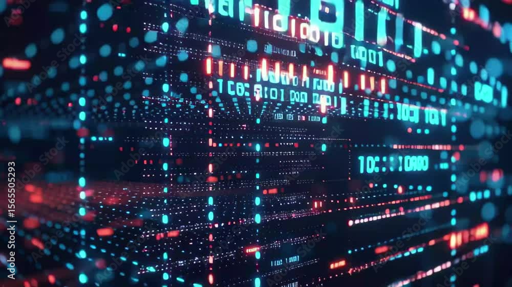 Leinwandbilder Visualizing DNA with overlapping programming code in a dark, digital environment, Animating DNA strand and programming code over dark background