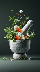 Herbal Medicine Preparation with Mortar and Pestle