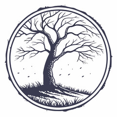 Bare tree in circular frame branches