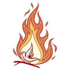 Bird perched on branch amidst flames fire