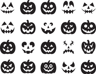 Funny and Scary Halloween Pumpkin Faces Silhouette Collection