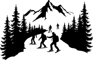 Cross-Country Skiers in a Winter Forest vector bundle