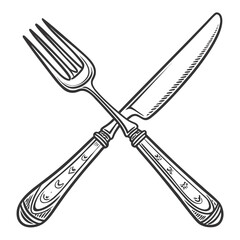 Ornate fork and knife crossed cutlery dining