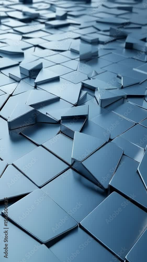 Aufkleber abstract 3d rendered illustration depicting a fragmented surface of metallic blue tiles with a geome