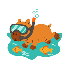 A cartoon of a dog wearing a snorkel