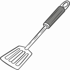 Gray handled slotted spatula kitchen utensil cooking