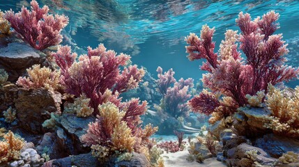 Obraz premium coral fragments with visible spawn on ocean floor