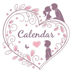 Romantic couple and child within heart design love