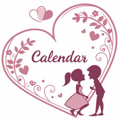 Couple inside heart frame with calendar text floral