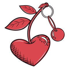 Heart cherry charm with leaves keychain fruit