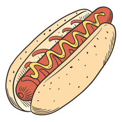 Red sausage hot dog with yellow mustard and ketchup