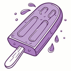 Purple popsicle with dripping liquid frozen treat ice pop