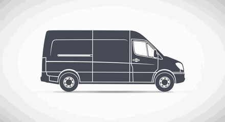 Dark Gray Delivery Van Illustration with White Outlines on White Background