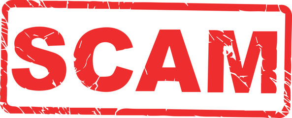 Dirty Red SCAM Stamp Mark - Fraud Warning Grunge Texture

