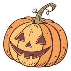 Grinning jack o lantern with curly stem halloween pumpkin