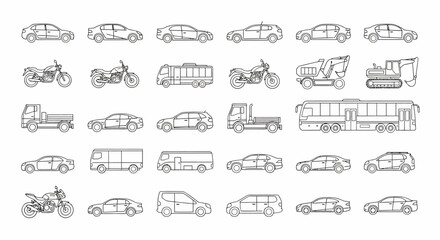 Outline Illustrations of Various Vehicles in Profile View