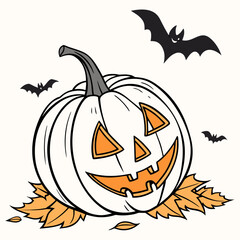 White pumpkin with carved face and bats halloween jack o lantern