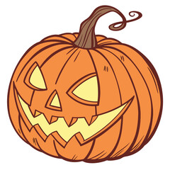 Grinning jackolantern with glowing eyes and stem halloween