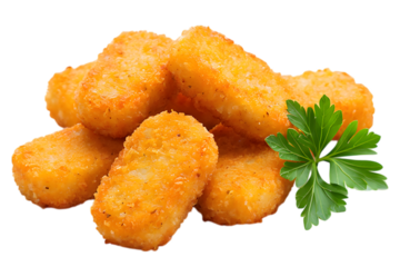 Golden Brown Potato Hash Browns with Fresh Parsley Sprig nuggets fried