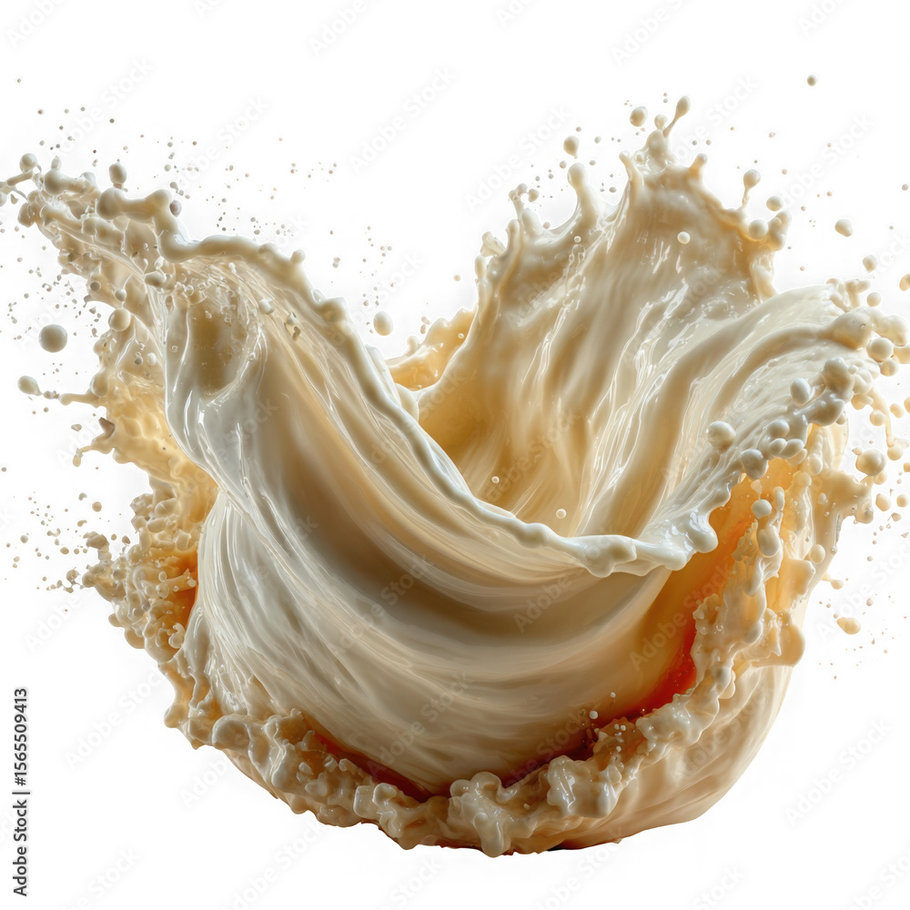Poster cream liquid splash isolated on transparent background, showing a dynamic texture and flow