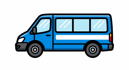 Blue Cartoon Van Illustration with White Stripe and Windows