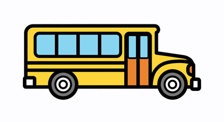 Cartoon Yellow School Bus Illustration, Side View, Simple Design