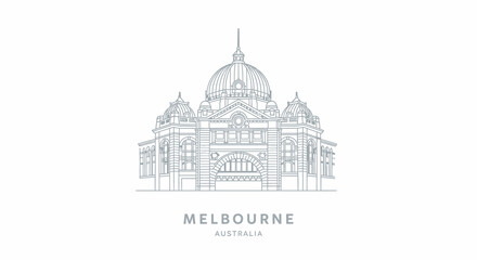 Elegant Line Drawing of Melbourne's Iconic Train Station © goesti