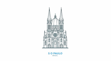 Obraz premium S?o Paulo Cathedral Minimalist Line Art Illustration on White Background