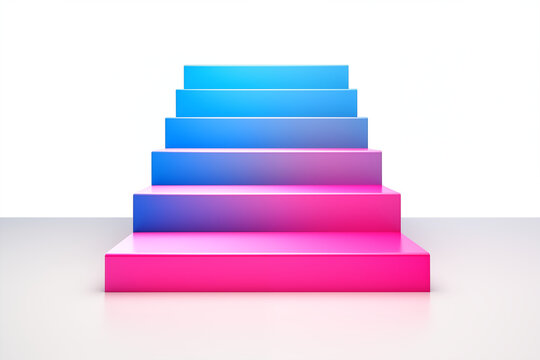 Colorful gradient staircase with pink and blue steps on white background - Powered by Adobe