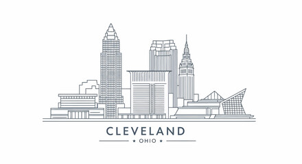 Fototapeta premium Cleveland, Ohio Skyline Outline, Modern Architecture