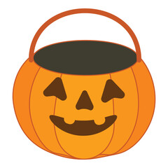 Vector illustration of a pumpkin candy bucket with a carved face, for sweets. Fun Halloween element perfect for trick-or-treat graphics, party invitations, and festive decorations.