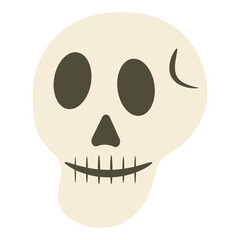 Vector illustration of a smiling skull with cute style details. Fun and spooky Halloween element perfect for decorations, party designs, posters, and seasonal themed graphics.