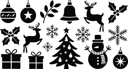 Elegant Merry Christmas Vector Design with Bell Ribbon and Laurel Accents Perfect for Holiday Greetings Invitations and Festive Decorations in a Clean Minimalist Style